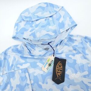 NEW AFTCO Blue Camo Hoodie Mens Large  Tactical HD Fishing Long Sleeve UPF Sun